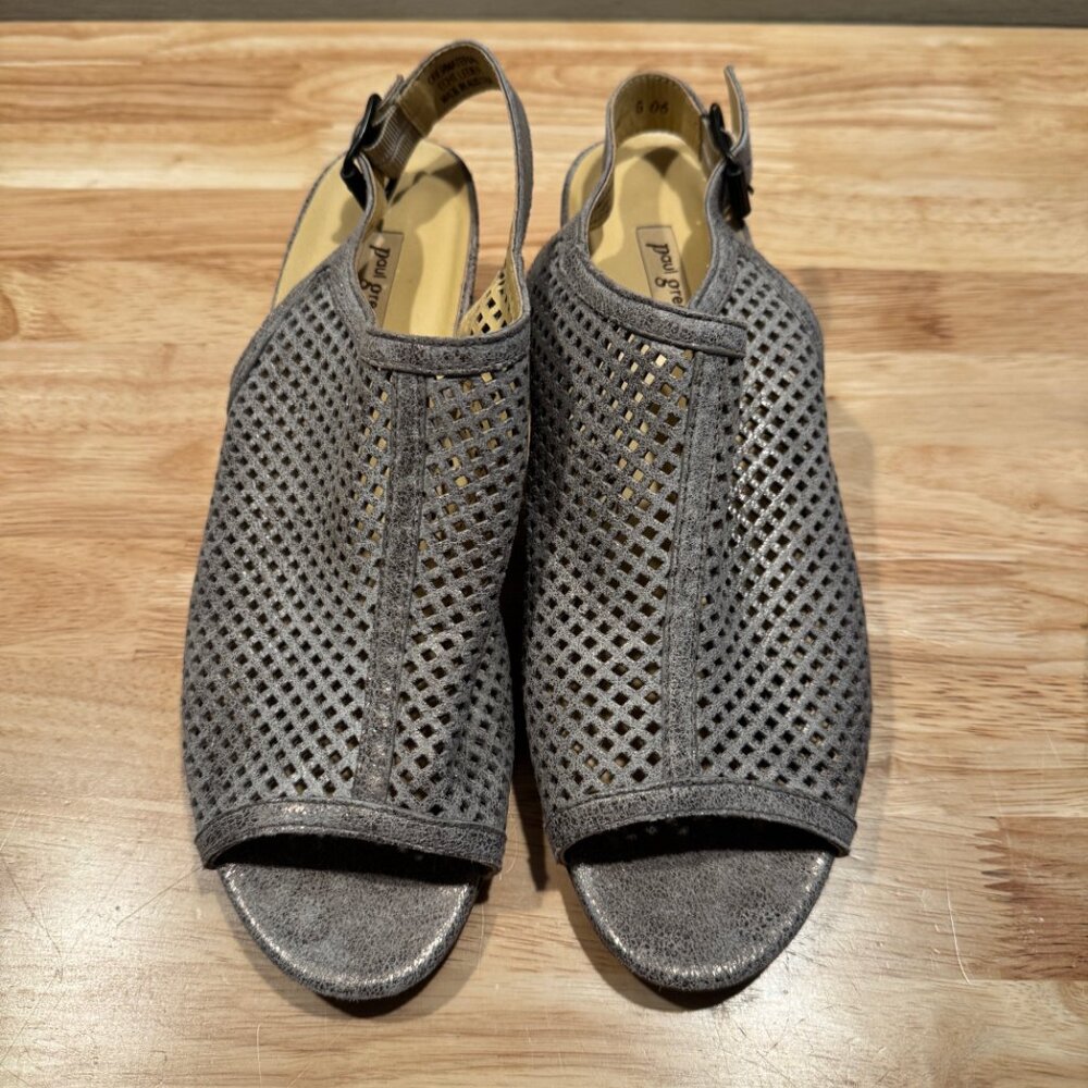 PAUL GREEN 'Lois' Perforated Smoke Metallic Slingback Sandals 8.5 US 6 UK - Picture 5 of 12